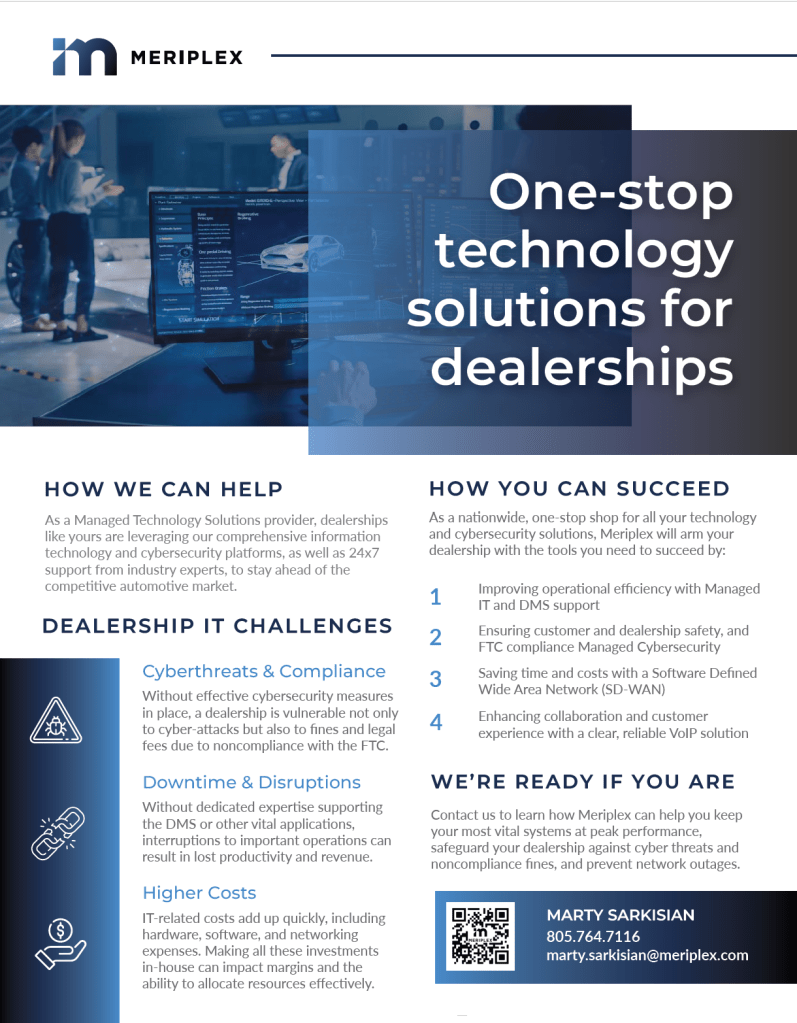 Onepager promoting comprehensive MSP services to auto dealerships.