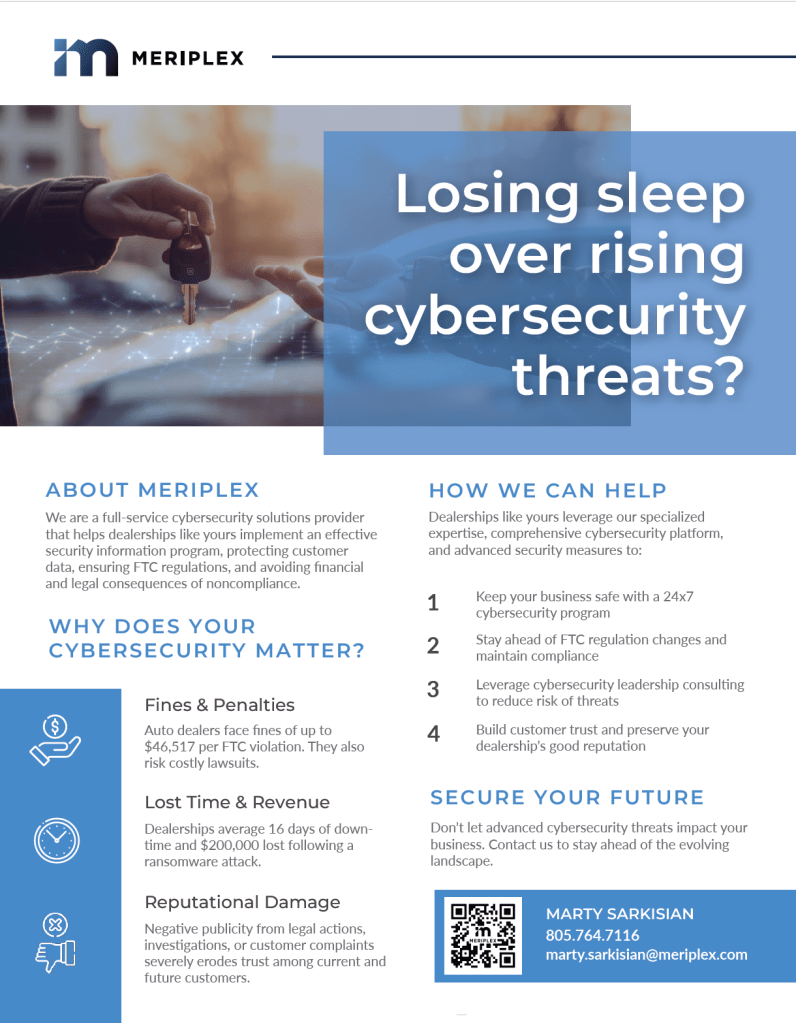 Onepager promoting managed cybersecurity for auto dealerships.