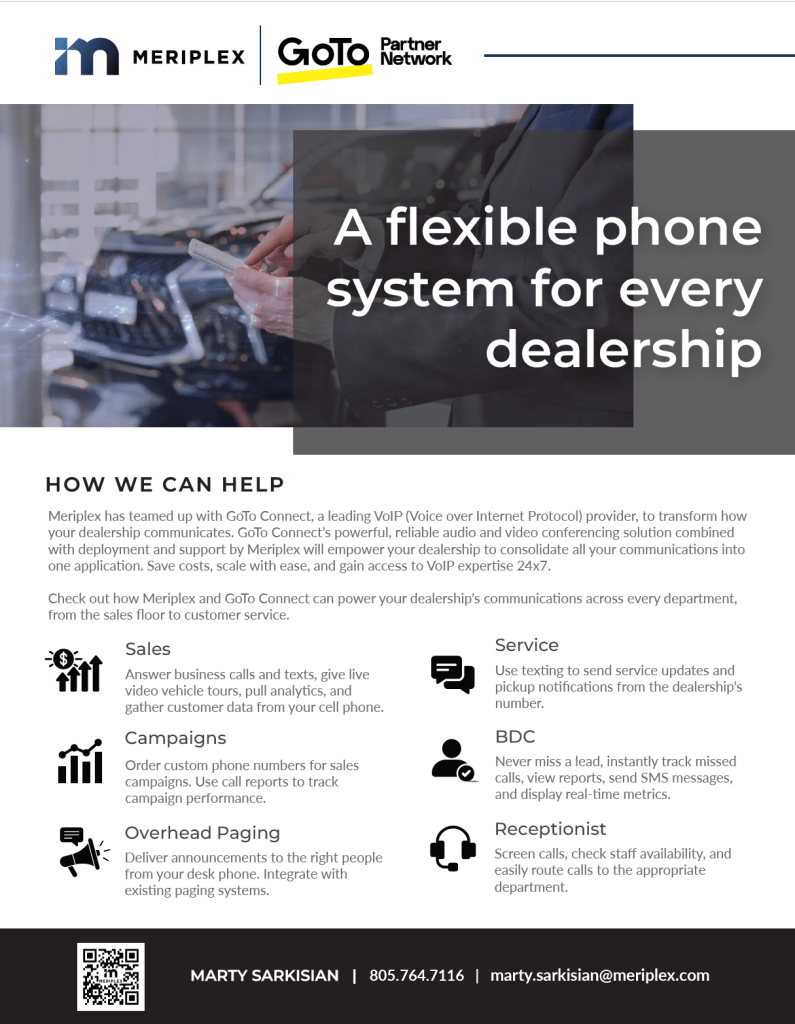 Onepager promoting joint services of managed IT and VoIP for auto dealerships.