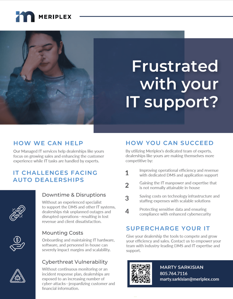 A printed onepager promoting managed IT services for auto dealerships. 