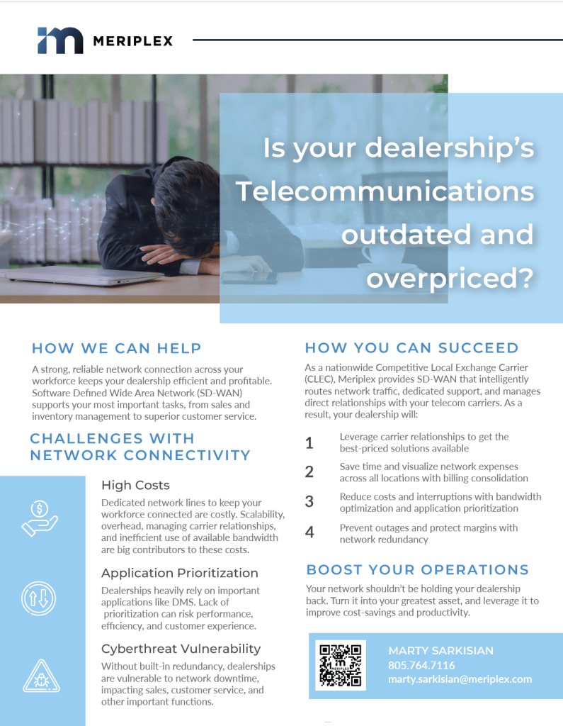 Onepager promting SD-WAN services for auto dealerships.